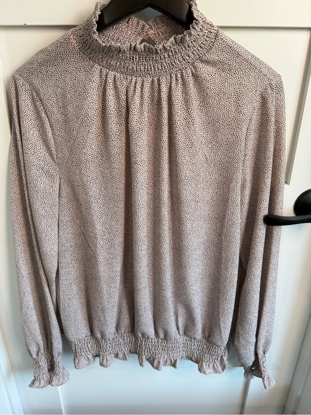 Adrianna Papell Light Taupe Smocked Neck Long-Sleeve Blouse - pale pink